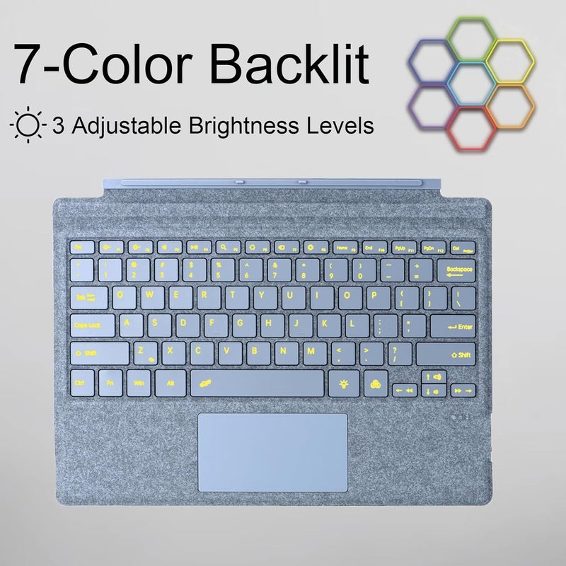 Mobee Type Cover for Microsoft Surface Pro 7+/ Pro 7 / Pro 6 / Pro 5 / Pro 4 / Pro 3, Bluetooch Type Keyboard with Multi-Touch Trackpad, Ultra Silm (Ice Blue with Backlit) - Image 3